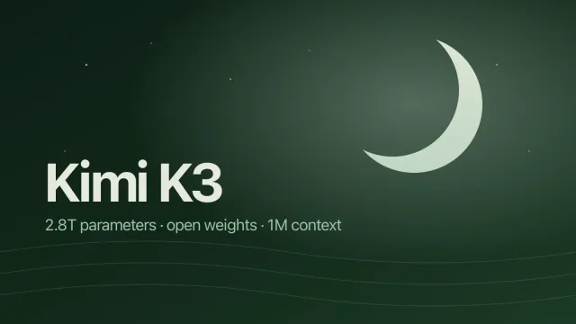 Abstrakte Illustration einer Mondsichel über einem grünen Farbverlauf mit dem Schriftzug Kimi K3.
